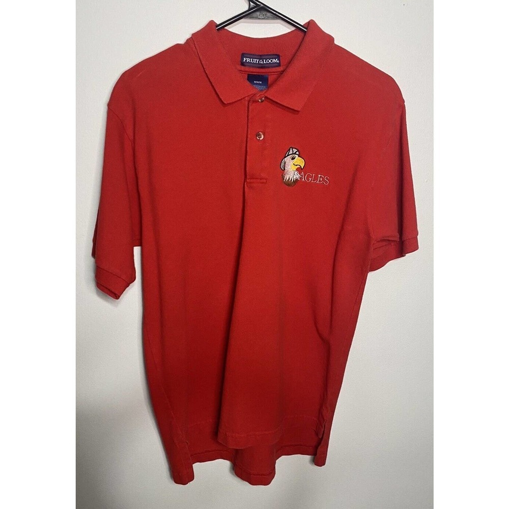 Fruit Of‎ The Loom Mens Medium Embroidered Eagles Logo Red Polo T-Shirt